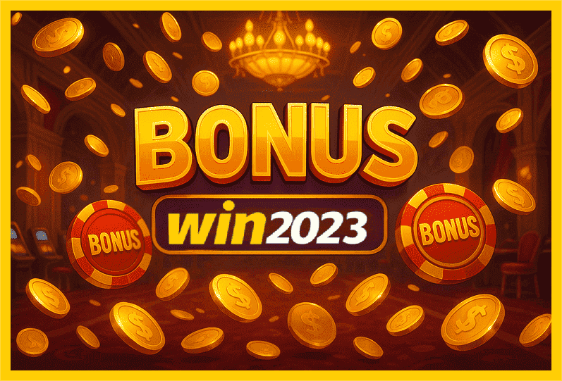 Imagem promovendo bônus WIN2023 com recompensas imperdíveis.